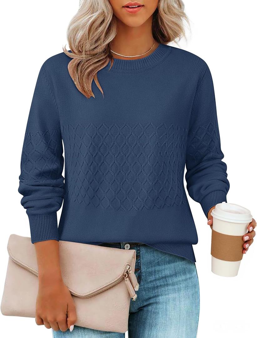 ZESICA Women's 2026 Fall Winter Sweaters Casual Long Sleeve Crew Neck Loose Knitted Pullover Sweater Tops (Medium)