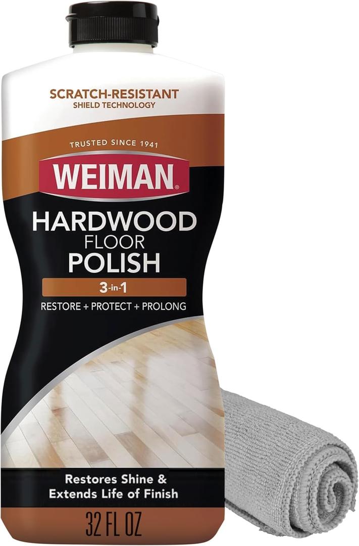 Weiman Wood Floor Polish and Restorer 32 Oz Bundle - High-Traffic Hardwood Floor, Natural Shine, Removes Scratches, Leaves Protective Layer