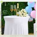 4 x Tegeme 4 Packs Round Spandex Cocktail Tablecloths with Skirt 32 x 43 Inch Cocktail Round Table Cover Spandex Stretch Square Tablecloth Skirt for Table Bar Wedding Party Banquet (White)