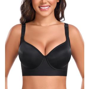 DotVol Women's Push Up Full Coverage Underwire Support Everyday T-Shirt Bra Hide Back Fat (36DDD, Black)