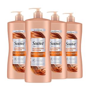 Suave Silk Protein Infusion Conditioner, Sleek and Smooth, for Soft Hair and Frizz Control, 28 oz Pack of 4