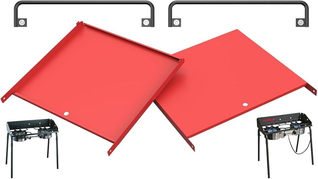 Folding Side Shelves for Camp Chef Two Burner Stove, Camp Chef Stove Grills EX60LW, EX60LWC, EX60P, EX60PP, EX60LWF, EX90LW, Heavy-Duty Metal Paint, 14.5" x 14.5", 2PCS