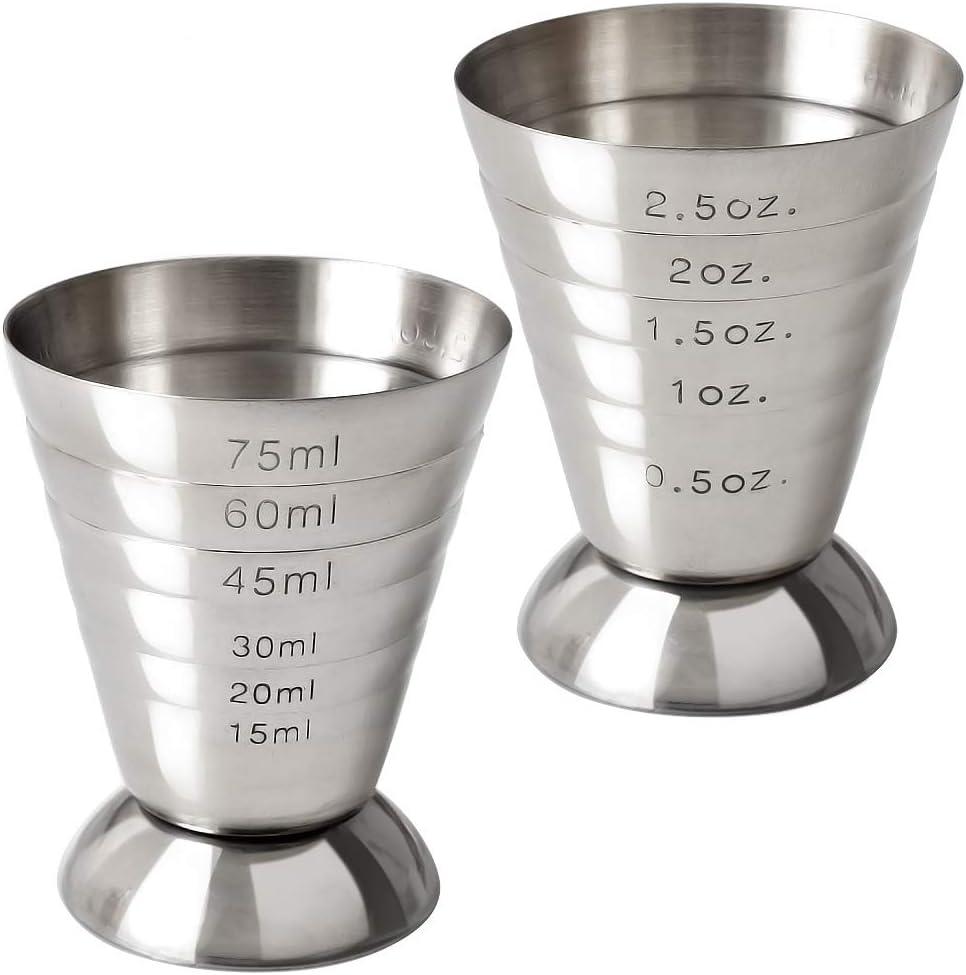 Stainless Steel Measuring Cup, 2.5 oz, 75 ml, 5 Tbsp, Cocktail Jiggers, Pack of 2