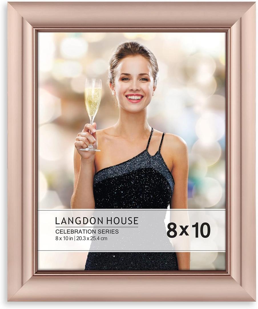 Langdon House 8x10 Rose Gold Picture Frame, Contemporary Glam Photo Frame 8 x 10, Wall Mount or Table Top, Celebration Collection