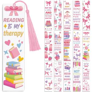 Peacoblue 30pcs UV DTF Bookmarks Wraps Transfer Stickers Pink Bow and Book for Women Men Reading, Waterproof Bookmarkers Decal(No Blank Bookmarks) for Acrylic Plastic Metal Blank Bookmark