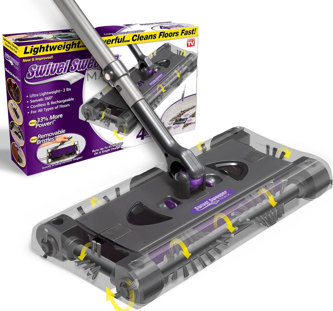 Swivel Sweeper Max  Cordless Electric Floor and Carpet Sweeper with Rotating Brush for Efficient Cleaning, Quad Brush Technology Purple