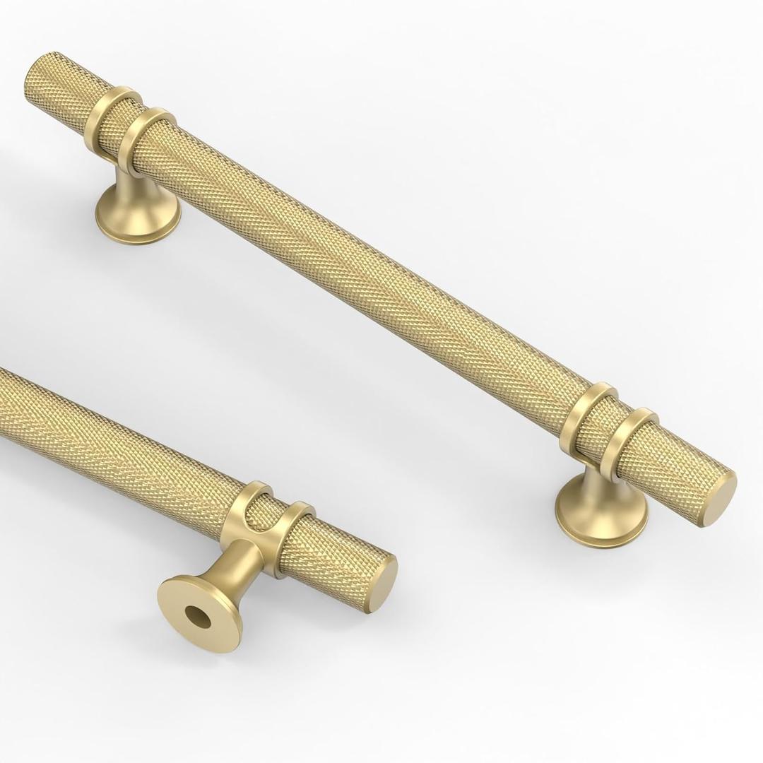 Asidrama 10 Pack 5 Inch(128mm) Knurled Brushed Gold Kitchen Cabinet Handles, Cabinet Pulls Kitchen Cabinet Hardware Cupboard Handles Drawer Pulls (5" Hole Center)