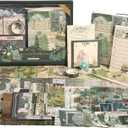 Scrapbook Photo Album Supplies Kit with Tweezers and Glue Tape, Green Aesthetic Vintage Junk Journal Scrapbooking Paper, Sticker Pack, Notebook Craft Supplies, DIY Gift for Adult Men Women (Wild Dome)