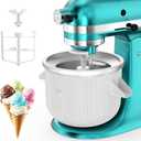 Ice Cream Attachment for KitchenAid Mixer, Ice Cream Bowl Compatible with 4.5Qt and 6QT Or Larger Stand Mixers KitchenAid Attachment, Frozen Yogurt & Sorbet Gelato Maker Attachment, 2 Qt White