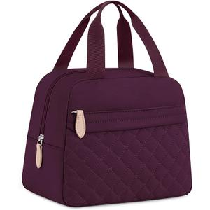 Insulated Lunch Bag for Women, Portable Lightweight Lunch Box for Adults, Reusable Small Lunch Tote Cooler Bags with Front Zipper Pocket for Work School Picnic(Wine Red)