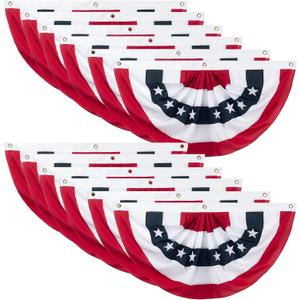 12 Pieces American Pleated Fan Flag, 3 X 1.5 Ft USA Patriotic Pleated Fan Flag 4th of July Half Fan Banner Decoration for Independence Day Porch Garden Outdoor Indoor Decorations