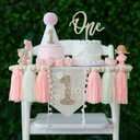 DCJHFJ 1st Birthday Decorations Girl Boho Daisy Pink High Chair Banner with One Cake Topper 1st Birthday Hat for One Year Old Photoshoot Props