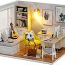 CUTEROOM DIY Doll Room Miniature Furniture Wooden House Kit - Wooden Dolls House Kit with Dust Cover & LED Light and Accessories - QT Series Dollhouse