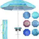 Grandekor 7FT Beach Umbrellas for Sand Heavy Duty Wind Portable Beach Umbrella with Table Travel Beach Umbrella with Carry Bag Sun Umbrella Beach, UV 50+ (Green)