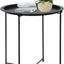 Garden 4 you End Table Metal Side Table Black Round Folding Tray Cyan Sofa Small Accent Fold-able Table, Round End Table Tray, Next to Sofa Table, Snack Table for Living Room and Bed Room