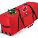Rolling Christmas Tree Storage Bag 7.5ft, Xmas Artificial Tree Storage Bags with 3 Swivel Wheels, 600D Oxford Fabric Disassembled Tree Storage Box with Padded Handle and Quick-Release Strap (Red)