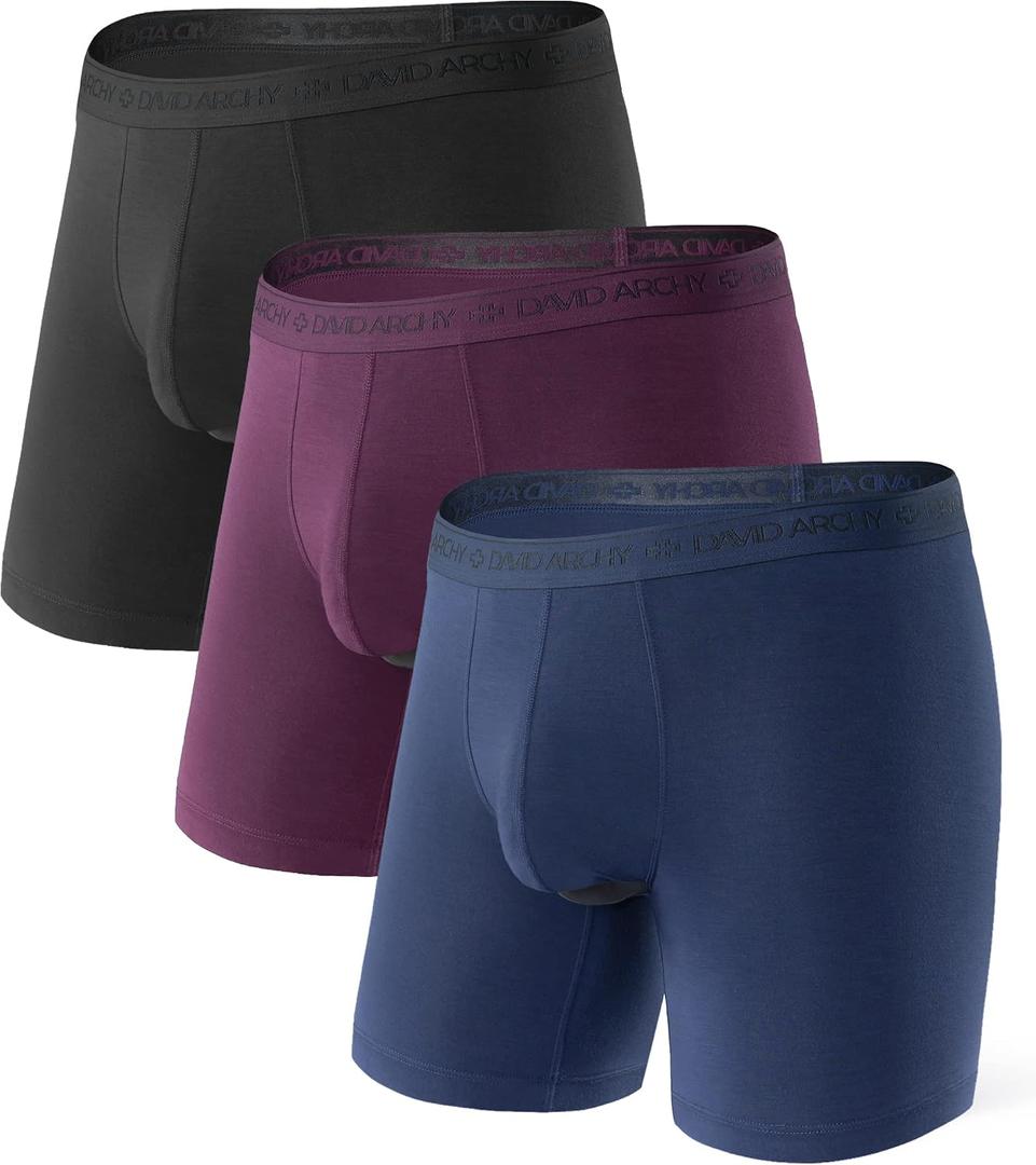 DAVID ARCHY Men's Modal Underwear Boxer Briefs & Trunks, Breathable Soft Anti-Chafe Comfort, Dual Pouch Support, 3 or 4 Pack, L