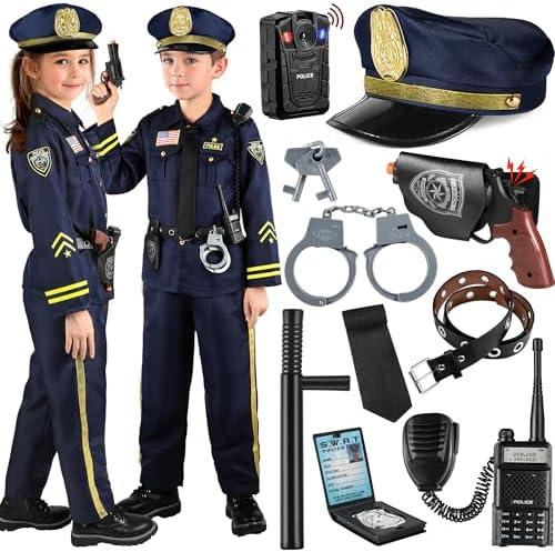 GIFTINBOX 12PCS Police Costume for Kids, Kids Police Officer Costume for Boys Girls with Accessories, Halloween Costumes for Boys and Girls, S