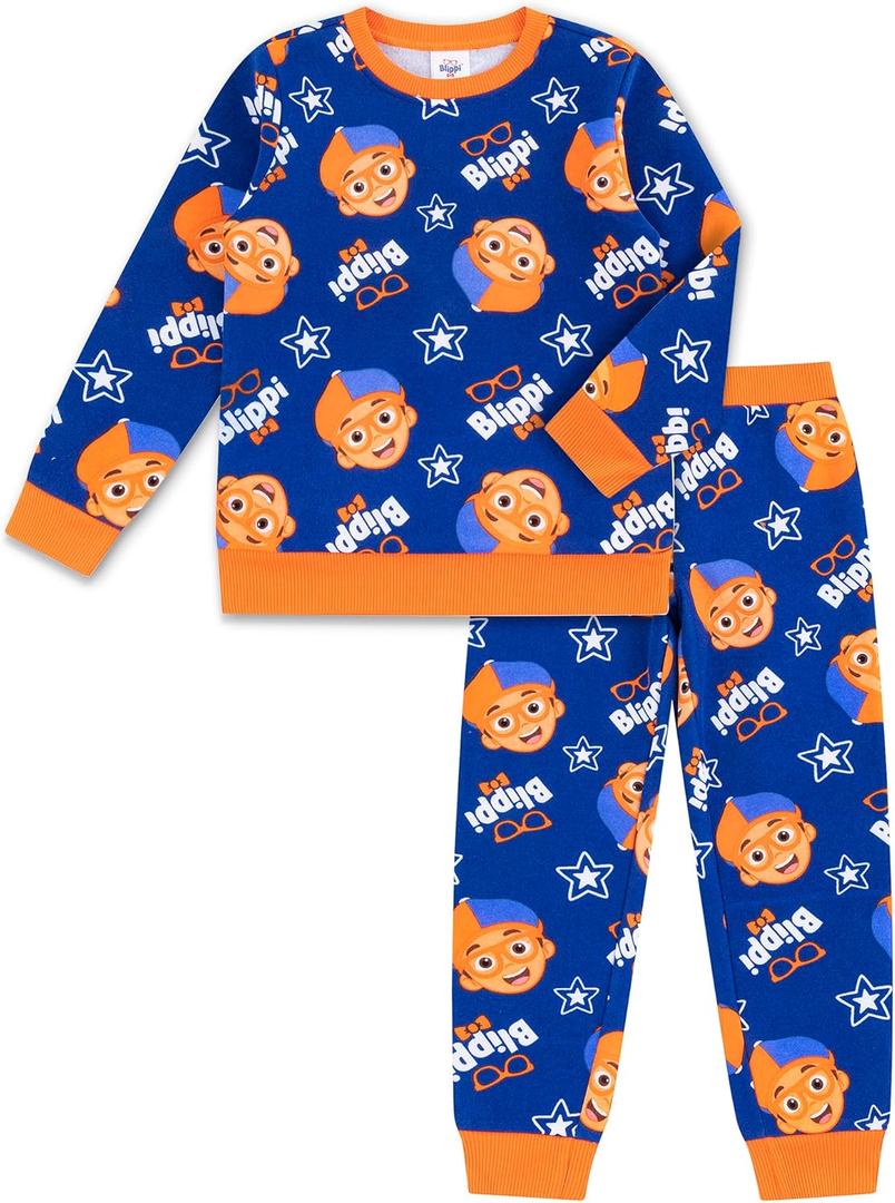 Blippi Boys Crewneck Sweater and Pants 2 Piece Set for Toddler and Big Kids (5, Blue)