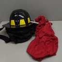 Hicarer 5 Pcs Firefighter Costume for Men Fireman Helmet Axe T Shirt Pants with Attached Suspenders Halloween Cosplay Outfit (XL, Black)