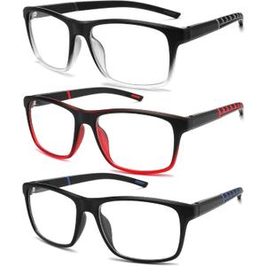 3 Pack Professional Blue Light Blocking Glasses Mens Computer Glasses Anti Glare/Eyestrain/Dryness Filter UV,Stylish Large Oversized Two Tone Frame Spring Hinge Eyeglass 0 Strength