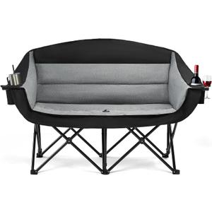 apollo walker Oversized Double Camping Chair for 2 Person - Extra Wide & Heavy Duty 600lbs Camp Couch with Dual Cup Holder & Carry Bag, Camping Loveseat for Outdoor, Lawn, Beach, Park (Light Grey)