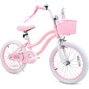 bicystar Girls Bike Ages 2-8, 12-18 Inch with Training Wheels, Pink/Blue | Removable training wheels, basket and streamers, carbon steel frame, adjustable seat & handlebar, coaster or hand brake