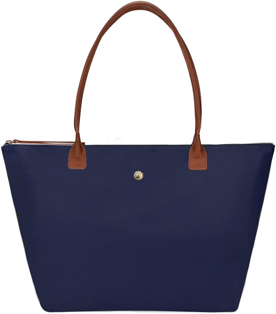 GM LIKKIE Women's Foldable Nylon Tote Bag, Lightweight Shoulder Purse with Top Handle, Spacious Hobo Bag for Work and Travel, Navy Blue
