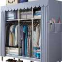 59Inch Portable Wardrobe Closet Storage Organizer for Bedroom, 23MM Thick Steel Hanging Rack with Polyester/Cotton Fabric Cover Moonlight Grey (150CM)