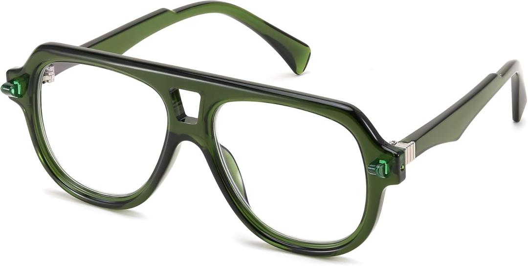 FEISEDY Stylish Reading Glasses for Woman Men Trendy Retro Double Bridge Readers B0287 (Green), Magnification Strength: 1.5 x