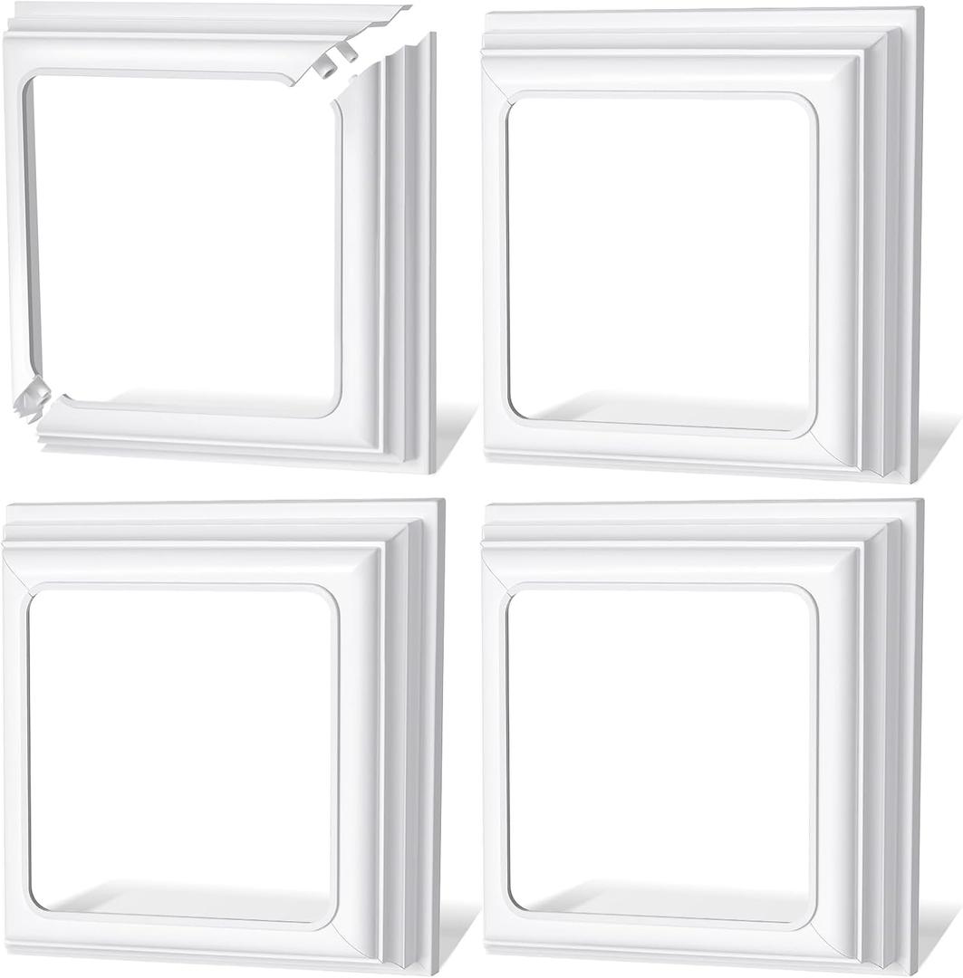 Thyle 4 Pcs True 4x4 Inches Vinyl Post Skirt Post Base Cover Column Wraps for Porch Deck Base Vinyl Sleeve White Trim for Hand and Stair Rails