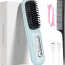 Go Brush Pro, 2026 Cordless Hair Straightener Brush 3 Adjustable Temperature Portable USB Charging Straightener Suitable for All Hair Types (Light Blue)