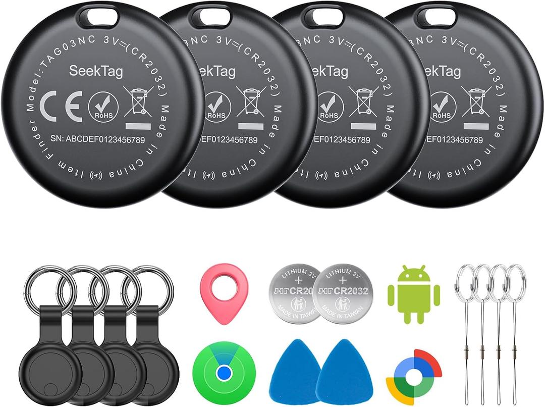 Air Tags for Android,Air Tags-4 Pack Android,Air Tracker Tags with 4 Case,2 Year Battery Life,Google & Apple Find Trackers for Google'S Find Hub App & Apple Find My,IP65 Waterproof Luggage Tracker