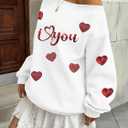 BANGELY Valentines Off Shoulder Sweatshirt Women Love Heart Long Sleeve Shirt Casual Oversized Sweatshirts Fashion Sequin Top (White, L)
