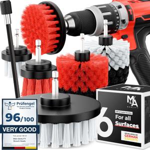 Drill Brush Attachments for Cleaning [Set of 6] Universally Cleans Cars, Rims, Upholstery, Tiles, and More I Brush Drill Attachment for Cleaning I Drill Brush for Car Detailing (Red-White-Black)