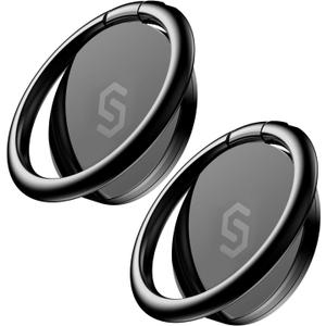 Syncwire Cell Phone Ring Holder Stand [2 Pack], 360 Degree Rotation Finger Ring Kickstand with Polished Metal Phone Grip for Magnetic Car Mount Compatible with iPhone, Samsung, LG, Sony, HTC (Black)