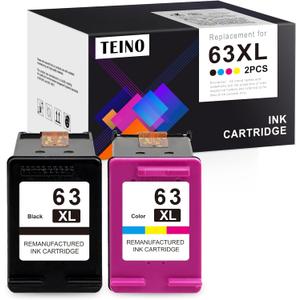 TEINO 63XL Ink Cartridges Black and Color Replacement for HP Ink 63 63XL Ink Cartridge Combo Pack Work for HP OfficeJet 4520 3830 4650 5258 5255 4652 3833 DeskJet 1112 3630 Printers 63 Ink, 2-Pack