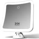 Fancii 20x Magnifying Makeup Mirror with LED Lights, Rechargeable, High Zoom | 7-inch Large Lighted Travel Mirror for Vanity and Bathroom, Dimmable, 3 Light Settings, Strong Suction, 360 Rotation