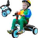 Toddler Tricycle, Kids Tricycle with Bell, Foldable Kids Trike for Age 18 Months to 5 Years, Baby Trike with Adjustable Seat, Gift for Boys and Girls, Blue