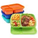 buluker 4 Pack Bento Lunch Box Set 3 Compartment Wheat Straw Meal Prep Food Storage Containers Plastic, Microwave and Dishwasher Safe（Jewel Brights）