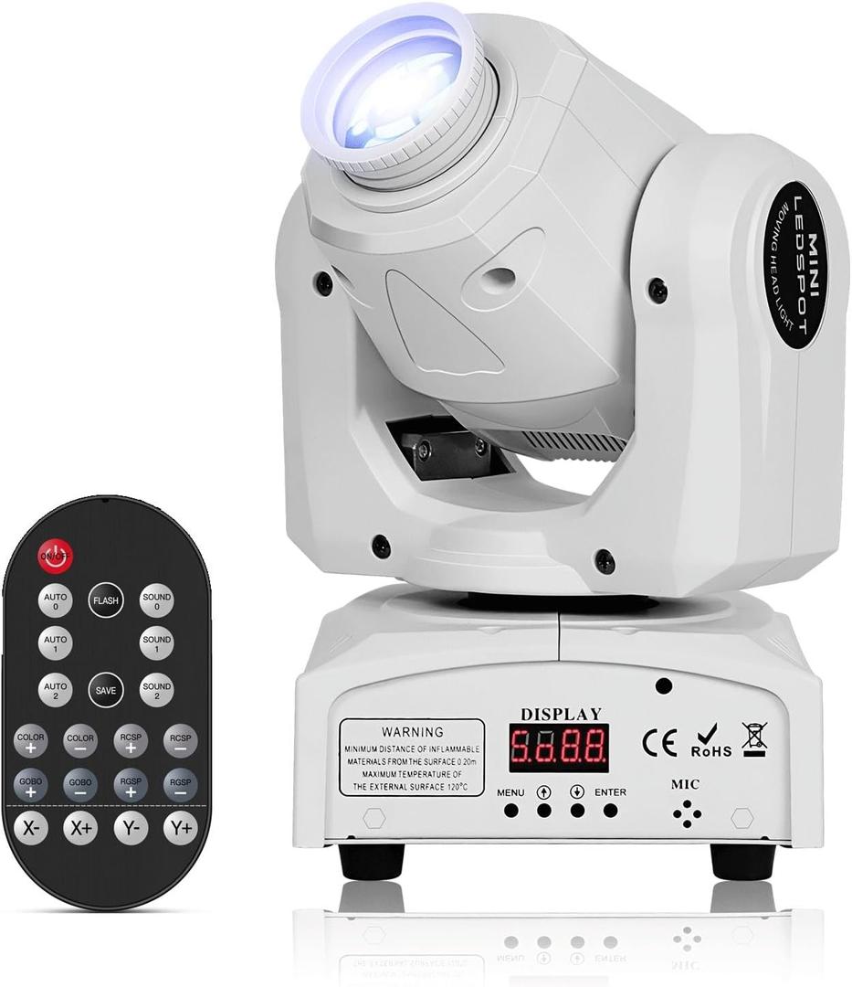 U`King 60W Moving Head Lights, White Moving LED DJ Lights RGBW Stage Light with Remote 8 GOBO 8 Pattern Spotlight by DMX 512 Controlled 9/11 Channel for Church KTV Club Concert Party Wedding (1 Pack)