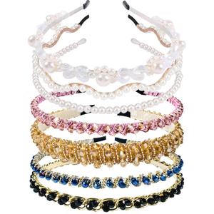 7-Pack Pearl Fashion Headbands, Artificial Pearl Rhinestone Shiny Beaded Hairbands, Non-Slip Cute Party and Wedding Hair Accessories,Suitable for Women and Girls