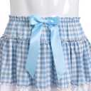 ABAFIP Sissy Plaid Mini Skirt Bowknot Ruffle Pleated Short Crossddressing Skirt for Men (Blue)