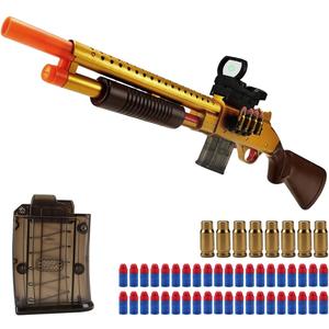 Double Barrel Toy Foam Blaster with Geen Dot Scop Foam Squirt Foam Dart Blaster Soft Bullets Toy Blaster Realistic Pump-Action Airsoft Blasters for Ages 14+