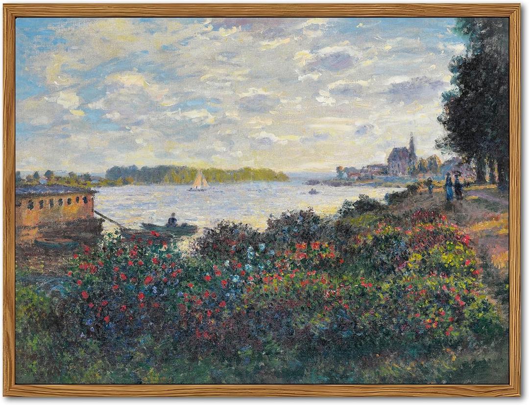 Framed Claude Monet Wall Art  Vintage Landscape Painting Wall Decor, Impressionist Living Room Wall Art, Classic Aesthetic Canvas Prints for Bedroom Kitchen Bathroom  12"x16" (Seine River)