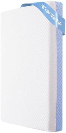 Vomiliku Mini Crib Mattress - 38x24x4 Inch Dual Sided Memory Foam Baby Mattress with Breathable Removable Cover - Fits Most Mini and Portable Cribs