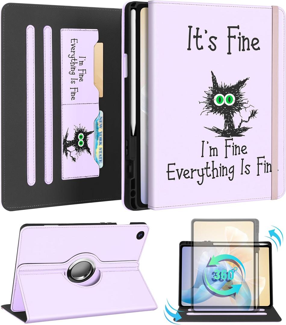 Kidcube for Samsung Galaxy Tab A9 Plus Case 11 Inch - for Women Girls Kid Cute Rotating Stand Folio Cover with Pencil Holder & Card Slot Girly Kawaii Cat Unique Design for Samsung A9 Plus Tablet Cases