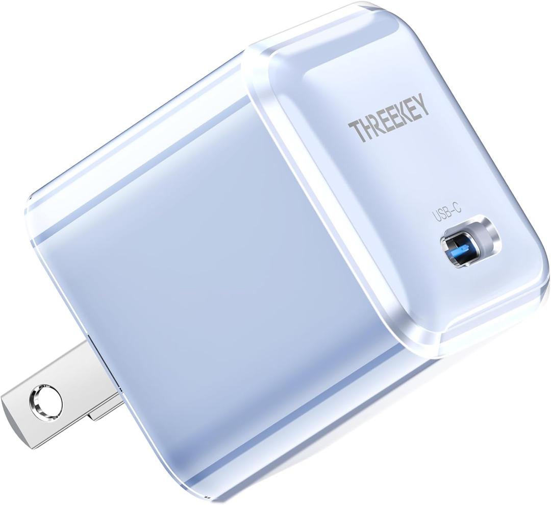 2 x USB C Charger,THREEKEY 30W GaN Fast Wall Charger Block,PD USB-C Power Adapter Compatible with iPhone 16/15/14/13/12/11 Series,MacBook Air,Galaxy S23/22/21,iPad Pro/AirBlue