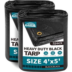 TARPAL Waterproof tarp 4x5 Feet2Pack Black Heavy Duty tarp 14mil polyethylene tarps Multifunctional TarpaulinSnow or UV Protection,Suitable for Outdoor Furniture, awnings,Roofs,Tents tarps Cover, 4x5 Feet-Finished size