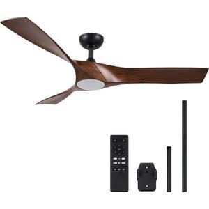 VONLUCE Ceiling Fan with Light and Remote Control, 52 Inch Modern Fan with 3 Blades Noiseless DC Motor for Bedroom, Living Room, Kitchen, Study, Walnut